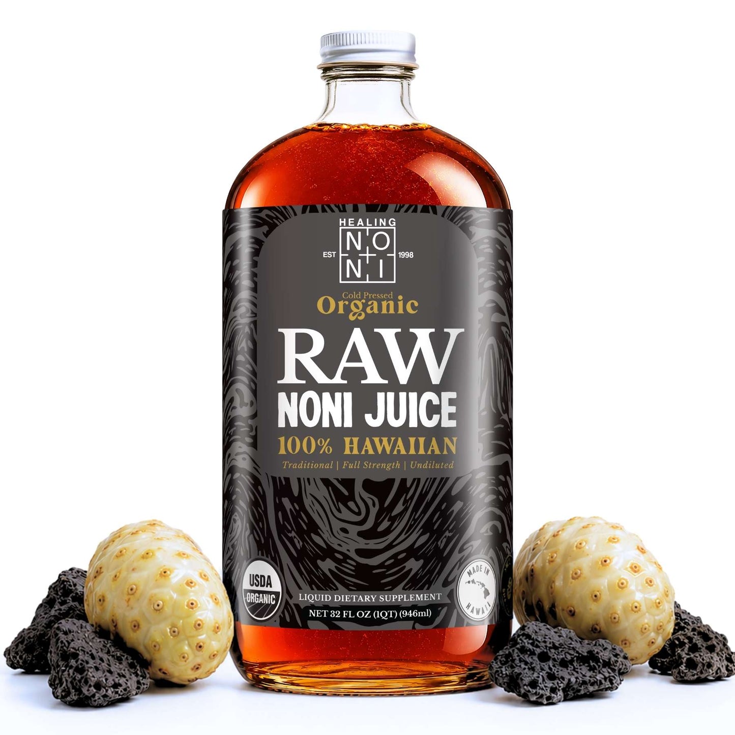 Jugo de noni 100 % puro, prensado en frío y crudo, certificado orgánico por el USDA